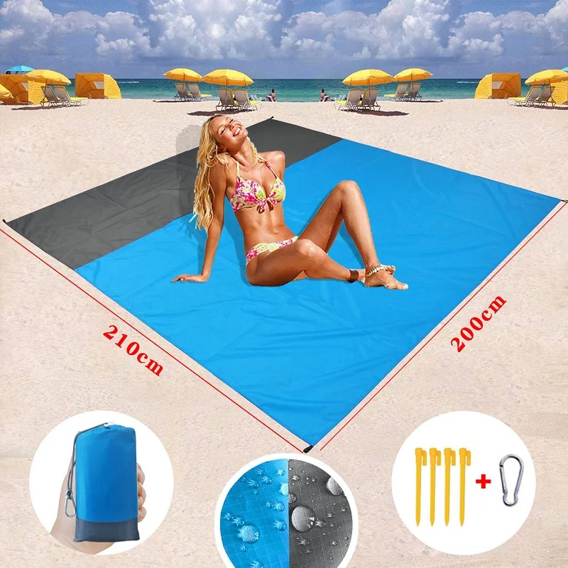 Portable Oversize 210*200cm Lightweight Waterproof Beach Mat Sand Proof Picnic Blankets for Travel  Camping  Hiking