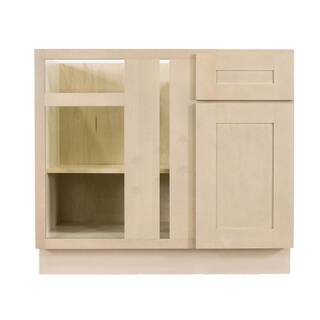 LIFEART CABINETRY Lancaster Shaker Assembled 36x34.5x24 in. Base Blind Corner Cabinet in Stone Wash ALSW-BBC36