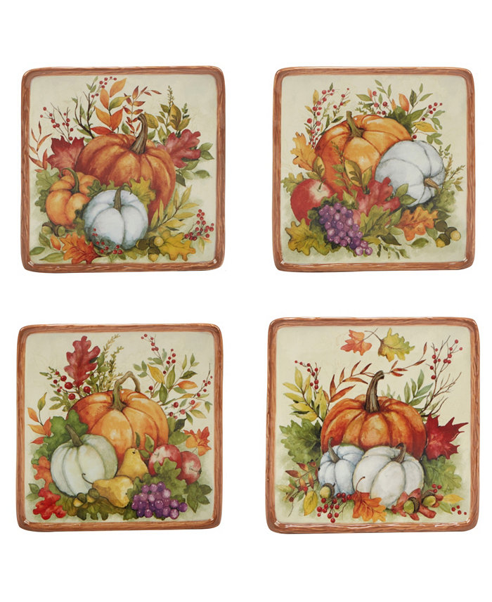 Certified International Harvest Blessings Set of 4 Canape Plates