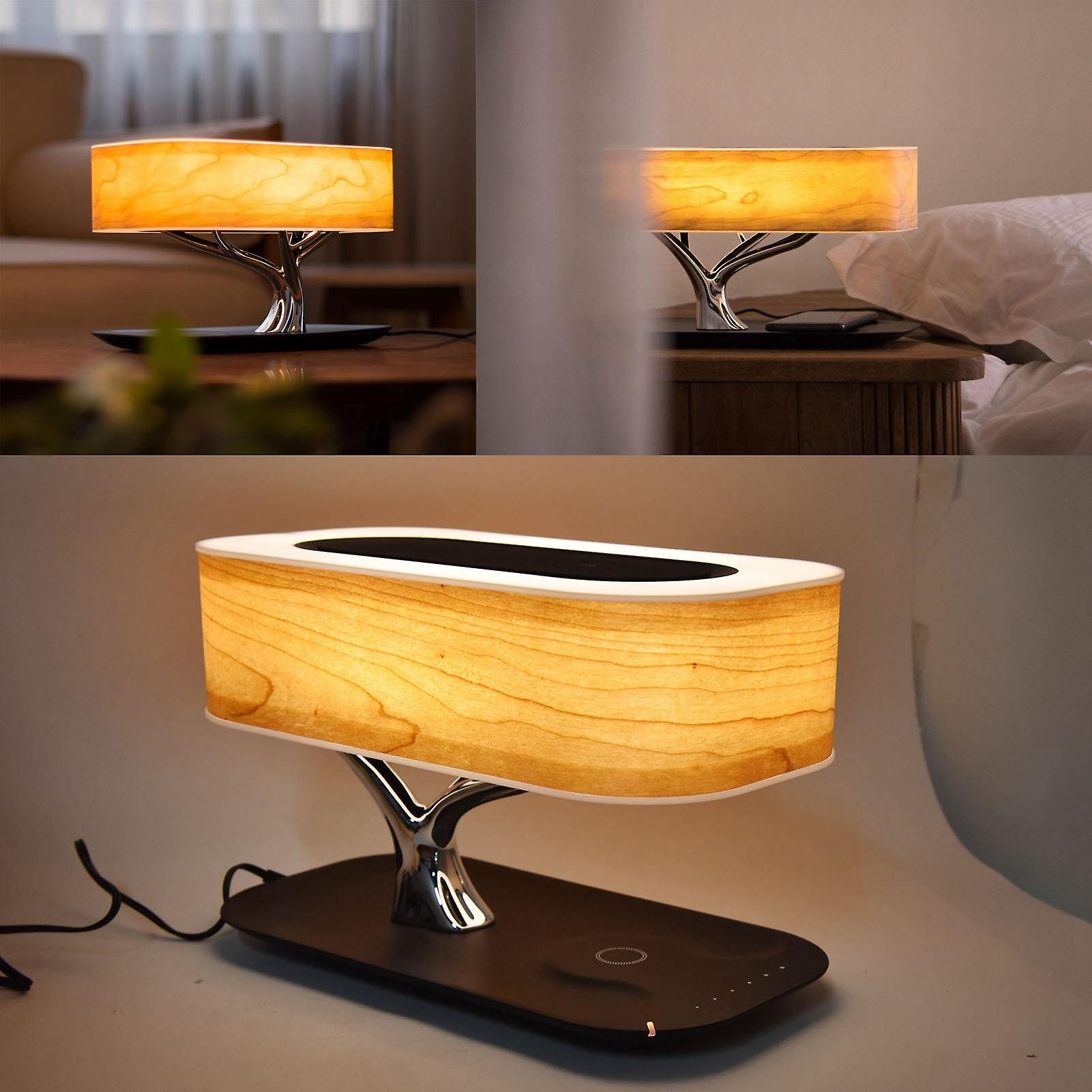 Charging Audio Wooden Touch Dimming Table Lamp For Bedside Living Room[us Plug]