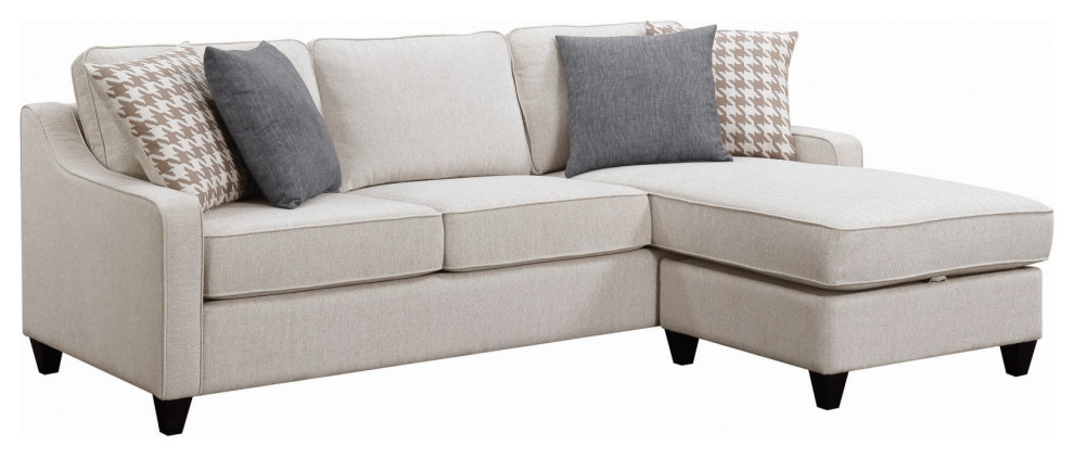 L Shaped Fabric Sectional With Reversible Chaise and Tapered Legs  Cream   Transitional   Sectional Sofas   by VirVentures  Houzz