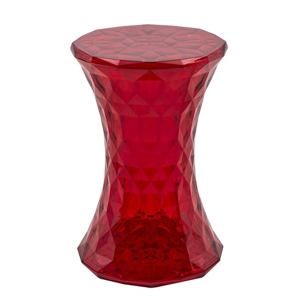 LeisureMod Clio Modern Side Accent Table Transparent Red Stool