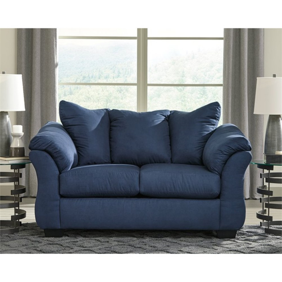 Bowery Hill Modern / Contemporary Fabric Loveseat in Blue Finish   Contemporary   Loveseats   by Homesquare  Houzz