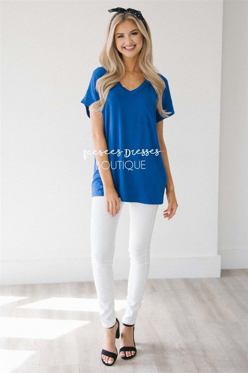 Short Sleeve Front Pocket V Neck Tee