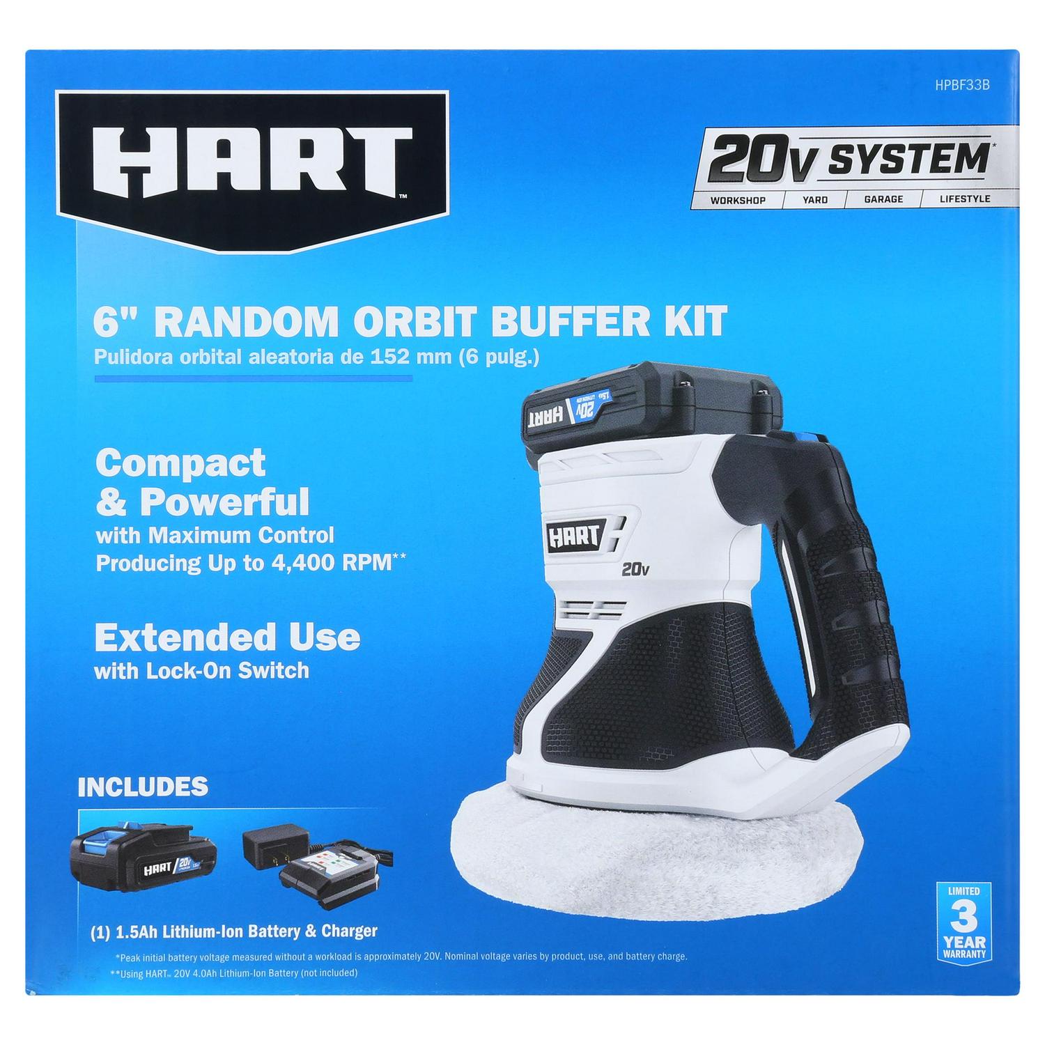 HART 20-Volt Cordless 6-inch Buffer Kit (1) 20-Volt 1.5Ah Lithium-Ion Battery