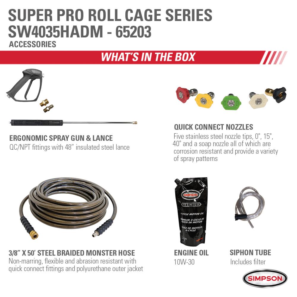 Simpson Super Pro Roll Cage Cold Water Professional Gas Pressure Washer 4000 PSI ;