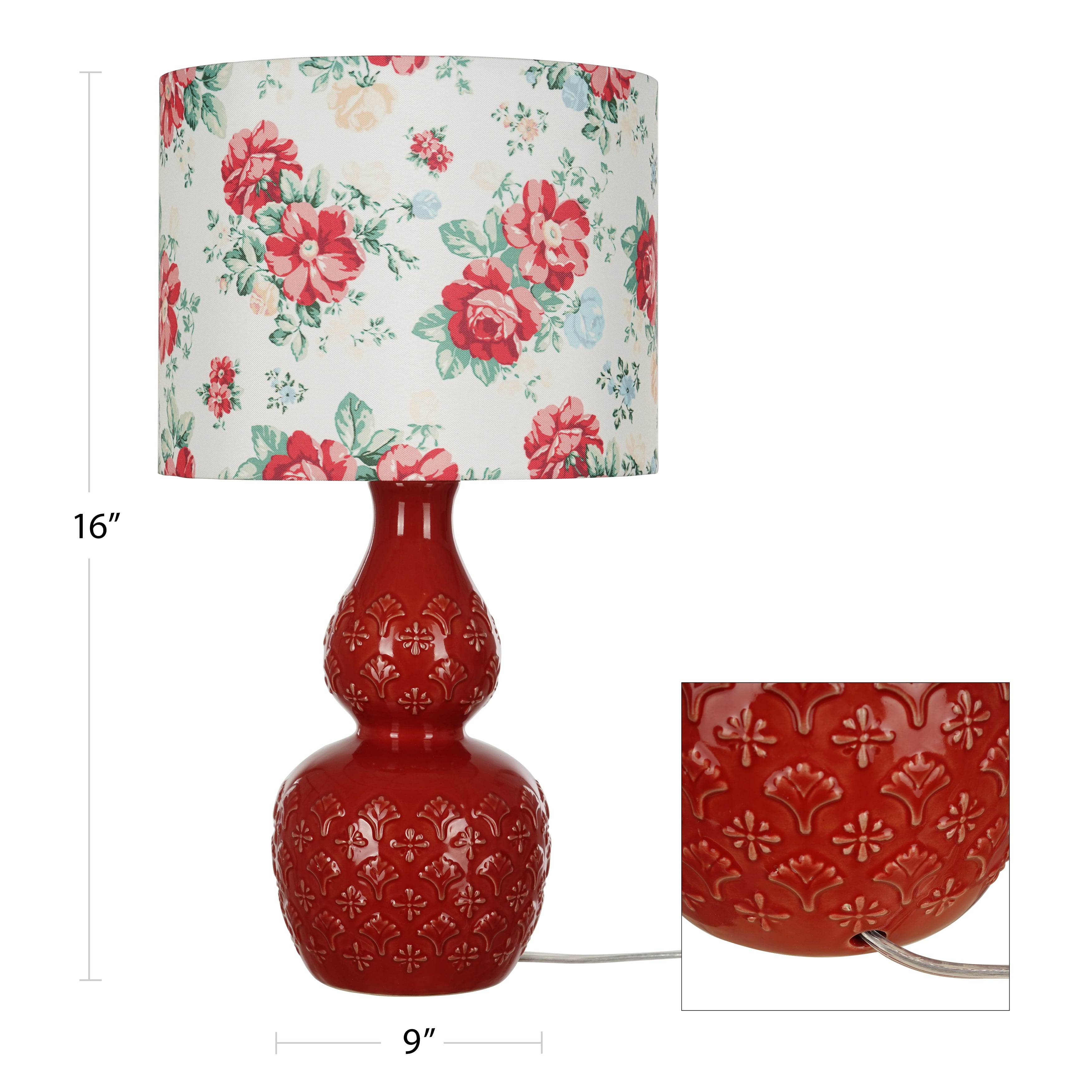 The Pioneer Woman Vintage Floral Table Lamp, Red Finish