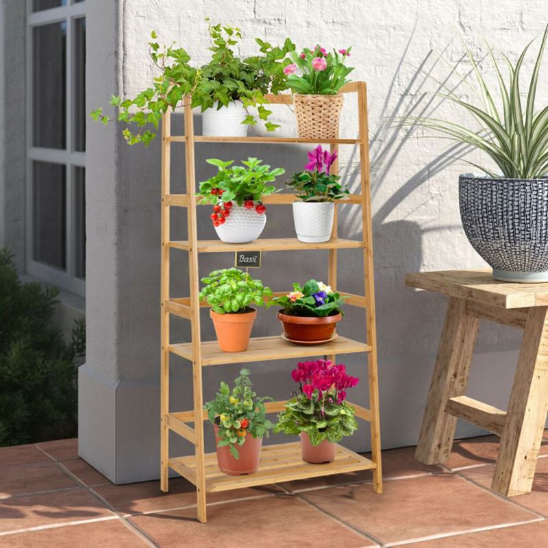 Hivago 4-Tier Bookshelf Ladder Shelf Plant Stand Rack-Natural