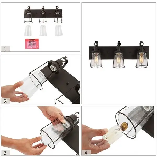 Farmsy Modern Farmhouse 3-Light Linear Glass Bathroom Vanity Lights Industrial Metal Wall Sconces - L22