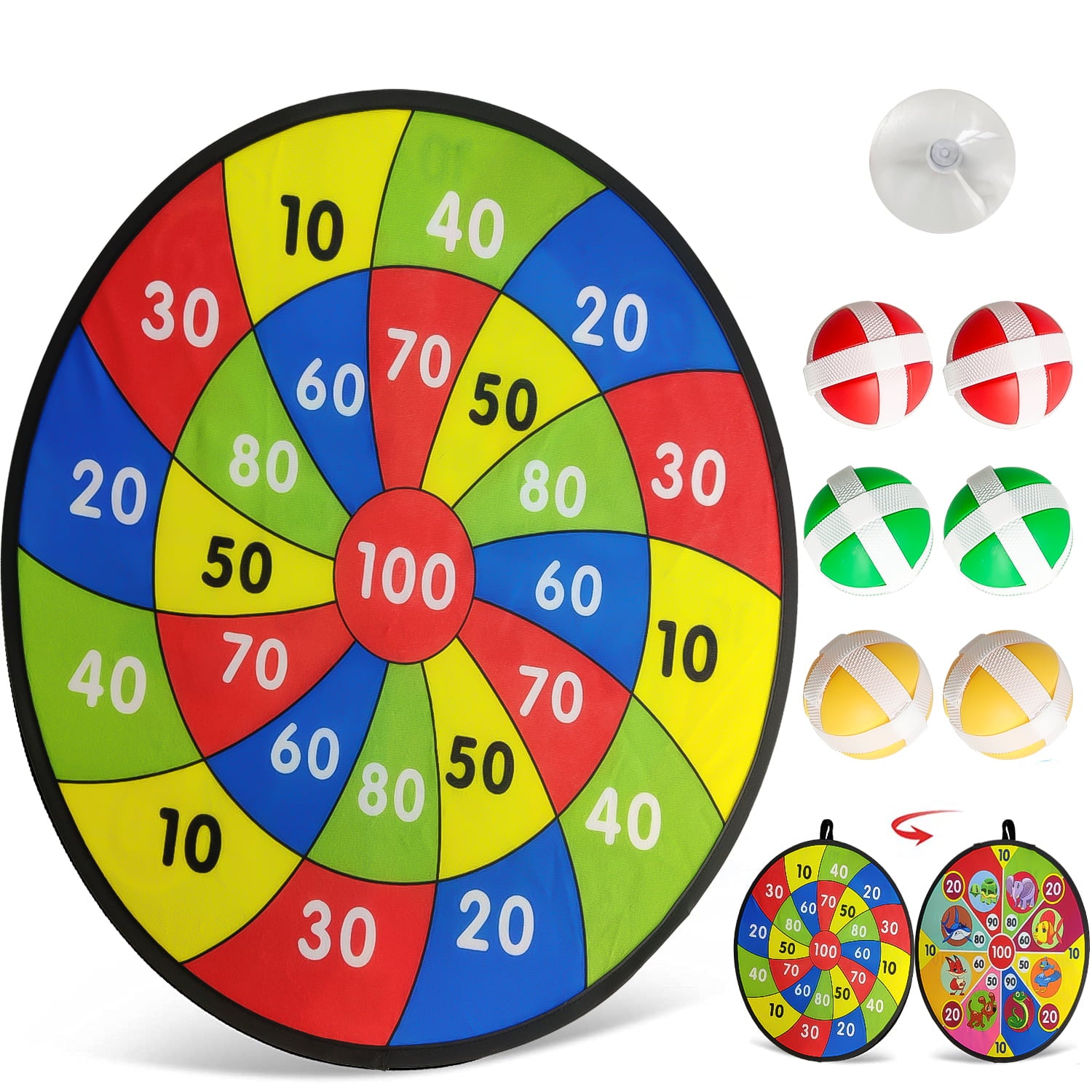 19 inch Dart Board, Double-sided Dart Board for Kids, 6 Sticky Balls, Indoor Outside Game Toys for 3 4 5-12 Year Old Boys Girls