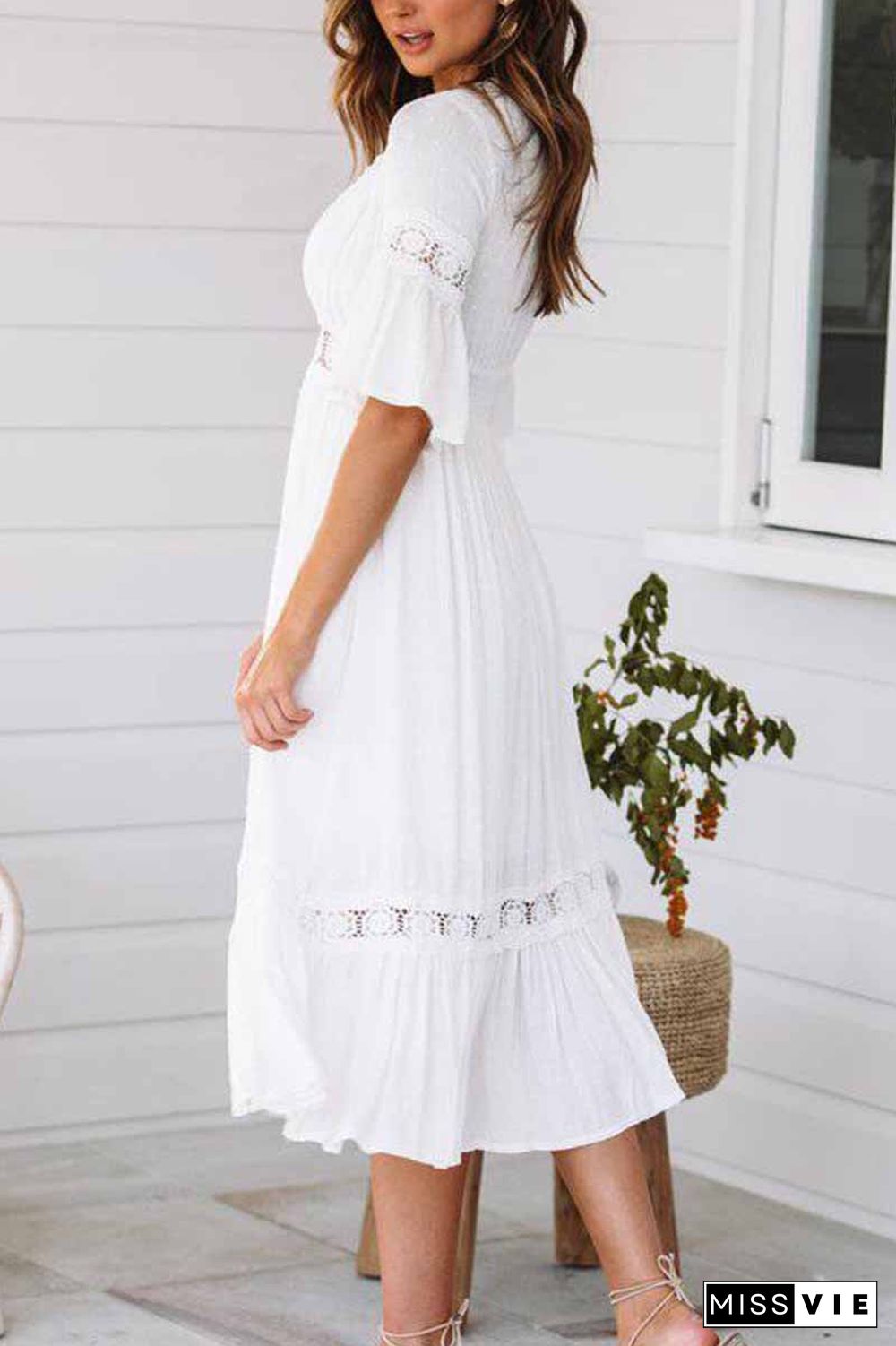 White Lace Midi Dresses