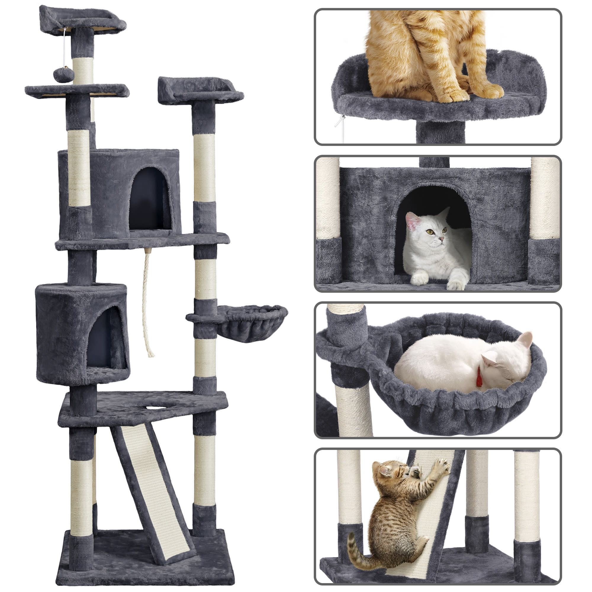 Topeakmart Dark Gray Large Cat Tree Tower， 79