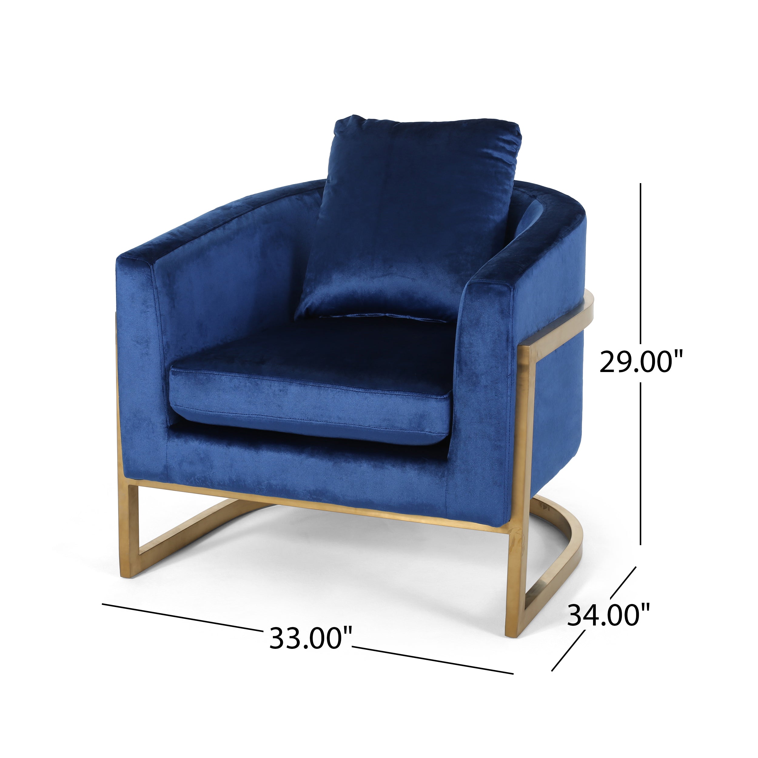 Coldwater Modern Velvet Glam Armchair with Stainless Steel Frame