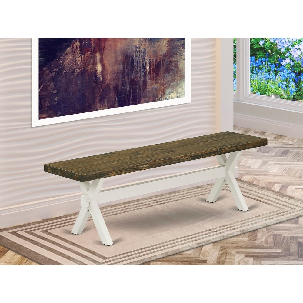 East West Furniture X Style Modern Dining Room Bench with Wooden Seat(Finish Options)