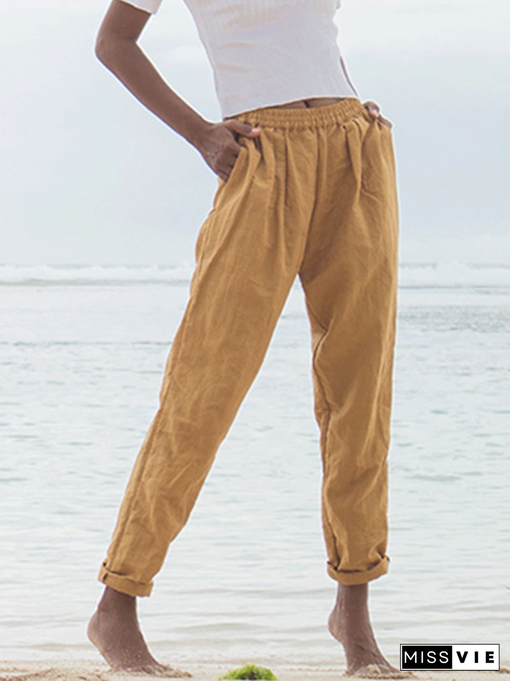 Womens Casual Plus Size Linen Pants