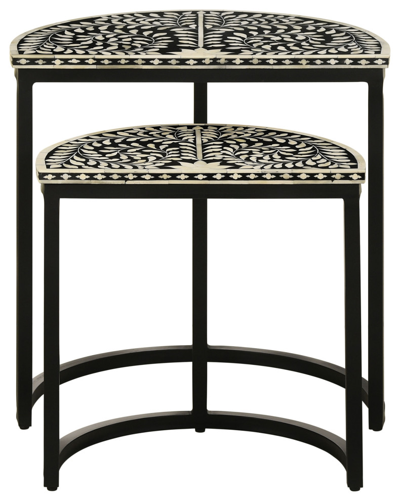 Zakiya 2 piece Demilune Nesting Table Black and White   Modern   Coffee Table Sets   by Modon  Houzz