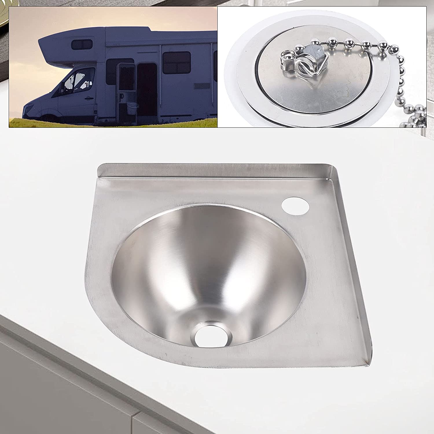 TFCFL RV Hand Washing Sink,Stainless Steel Sink with Drain & Drain,without Faucet GR-596(Silver)