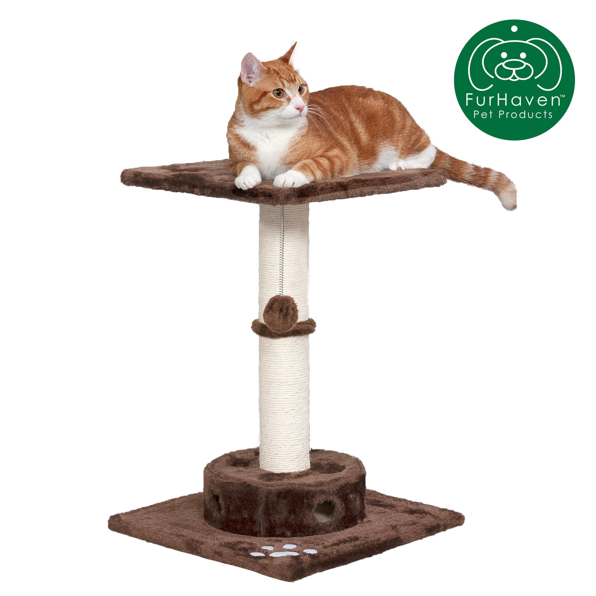 FurHaven Pet Products Tiger Tough Cat Playground Scratching Post Furniture， Brown