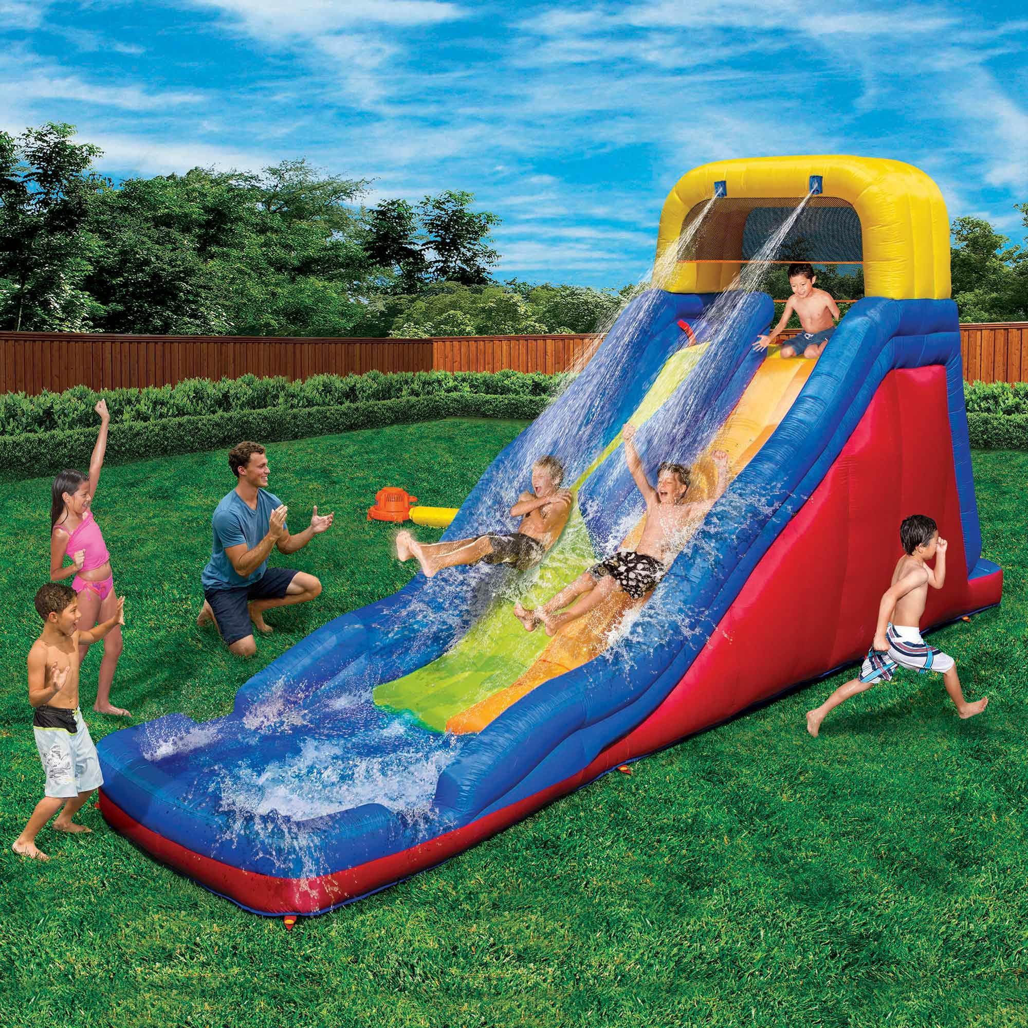 Banzai Double Drop Raceway Inflatable 2 Lane Racing Water Slide and Splash Pool