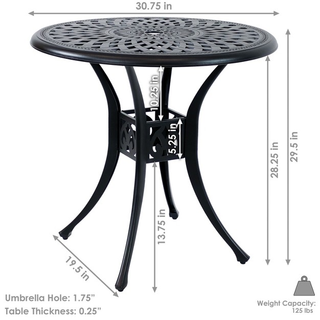 Round Sigonella Cast Aluminum Outdoor Patio Table Black