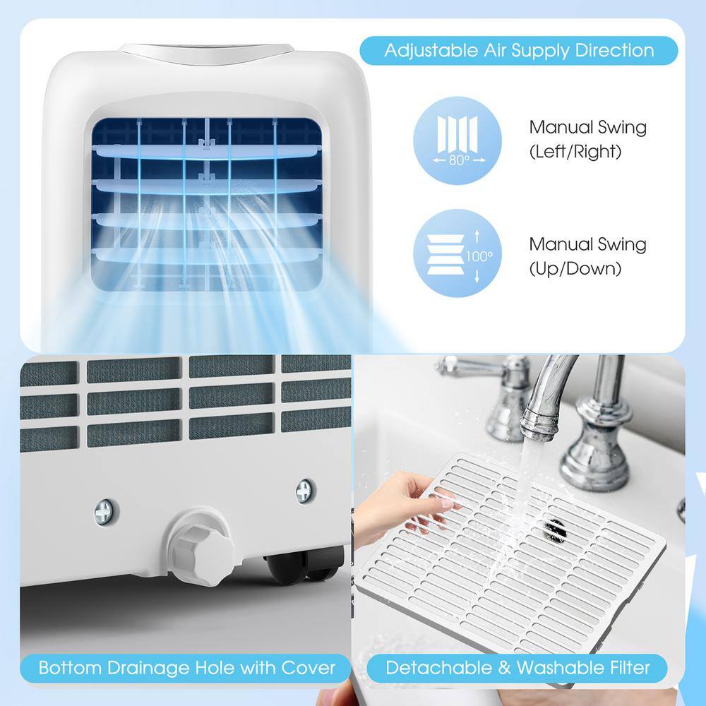 Costway 8000 BTU Portable Air Conditioner Cools 250 Sq. Ft. with Dehumidifier Remote in White OSP1-05