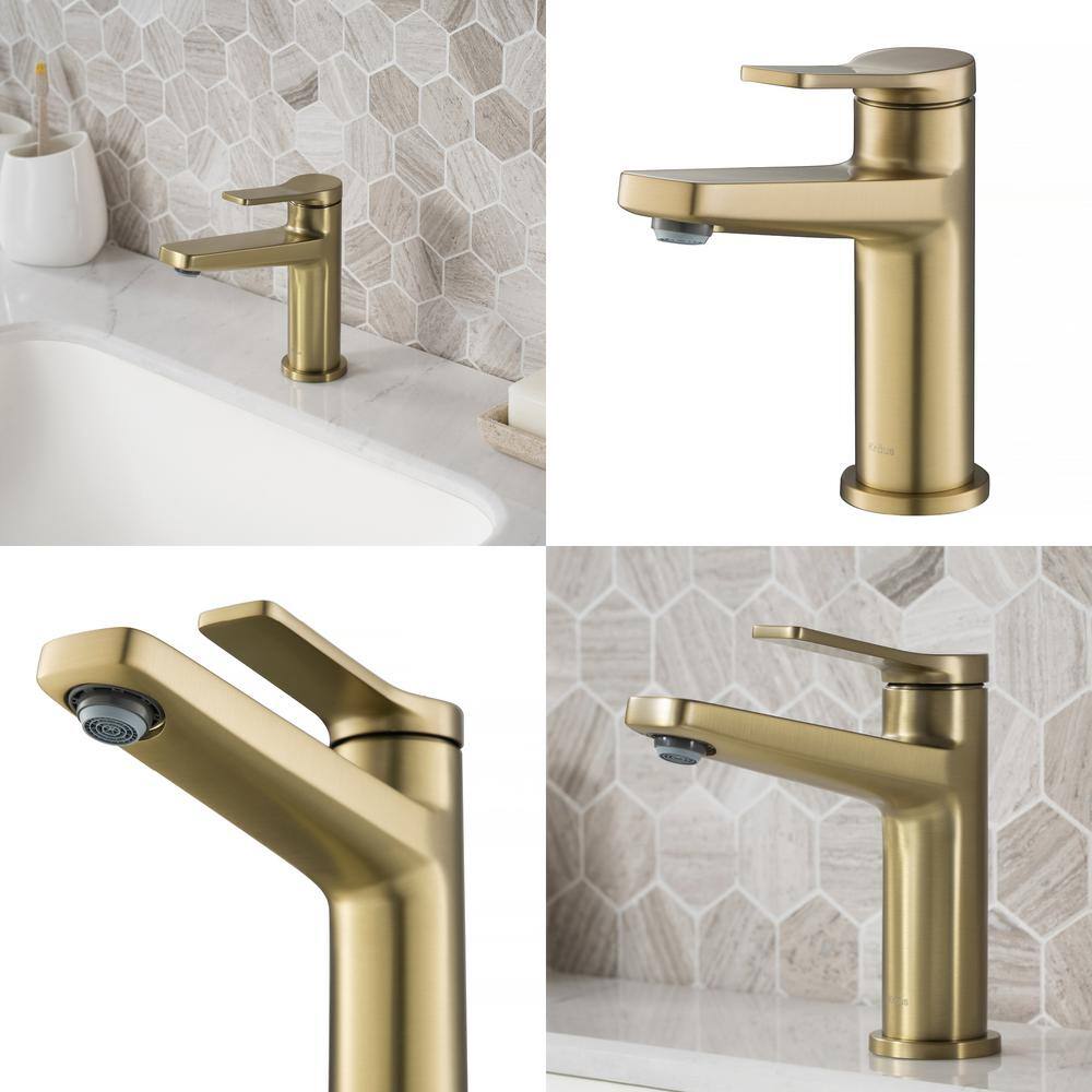 KRAUS Indy Single Handle Bathroom Faucet and Pop Up Drain with Overflow in Brushed Gold KBF-1401BG-PU-11BG