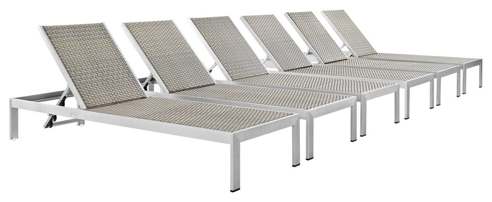 Modern Urban Outdoor Patio Chaise Lounge Chair  Set of 6  Gray Gray  Aluminum   Contemporary   Outdoor Chaise Lounges   by House Bound  Houzz