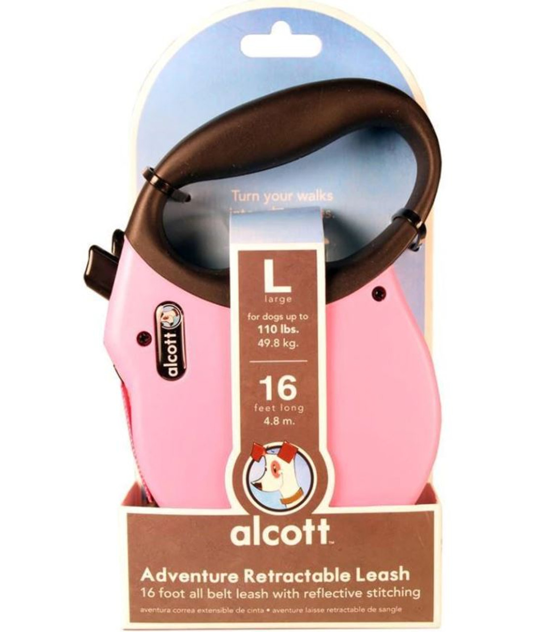 Alcott Adventure Retractable Dog Leash， 16 Ft.-Large， Pink