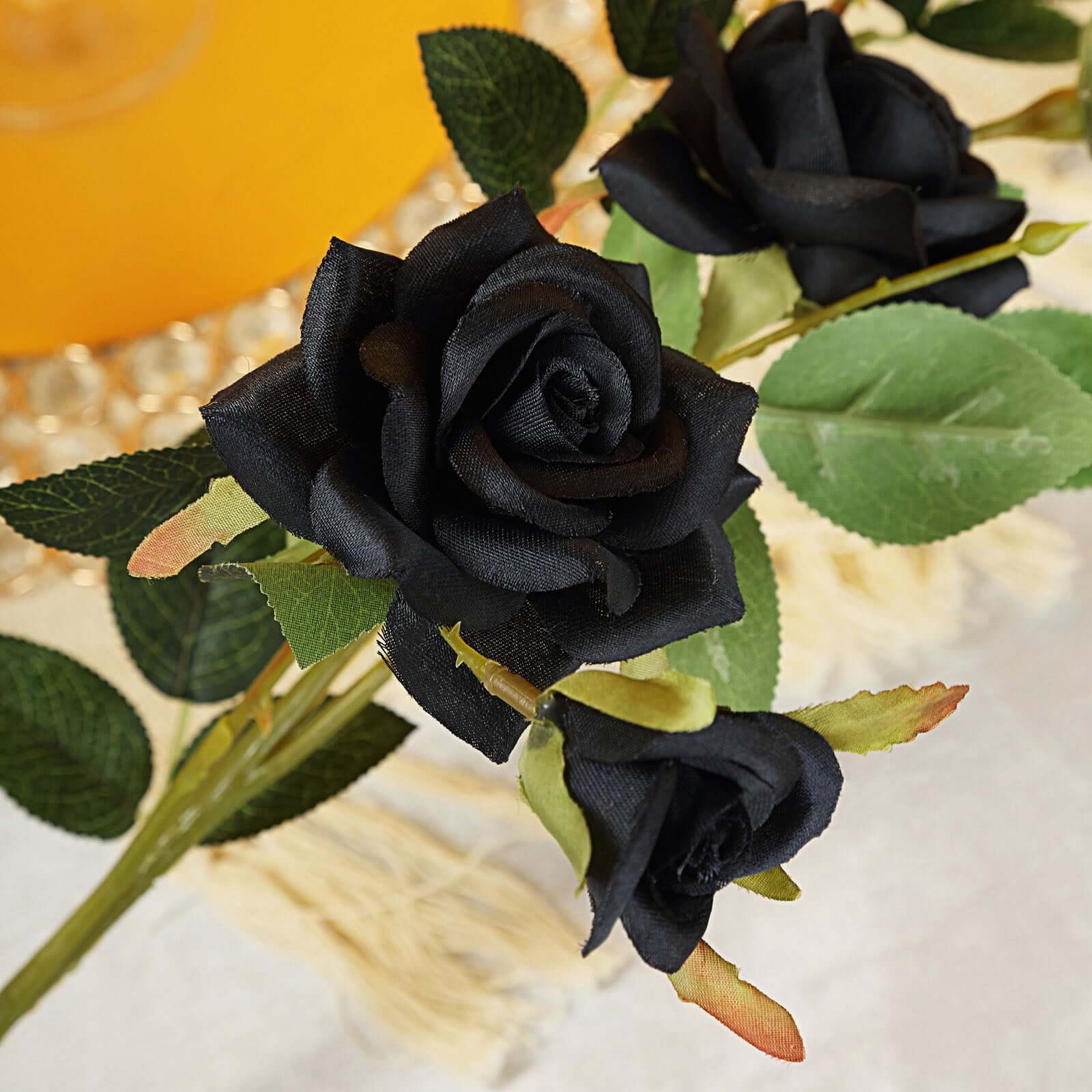 2 Stems Black Artificial Silk Rose Flower Bouquet Bushes 38