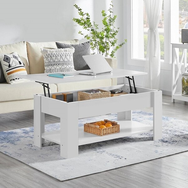 LiftTop Coffee Table Laptop Desk TV Tray in White Wood Finish