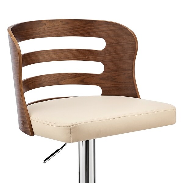 Khalia Adjustable Swivel Faux Leather and Wood Bar Stool with Metal Base