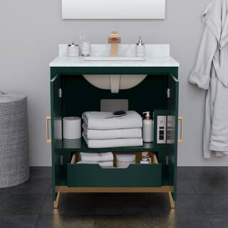 Wyndham Collection Marlena 30 in. W x 22 in. D x 35.25 in. H Single Bath Vanity in Green with White Carrara Marble Top WCH515130SGSCMUNSMXX