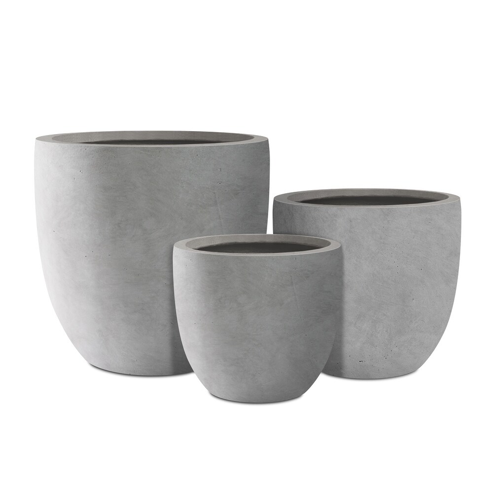 Kante Large Concrete Round Planters (Set of 3)  Outdoor/Indoor  Modern  Lightweight  Weather Resistant (Slate Gray)