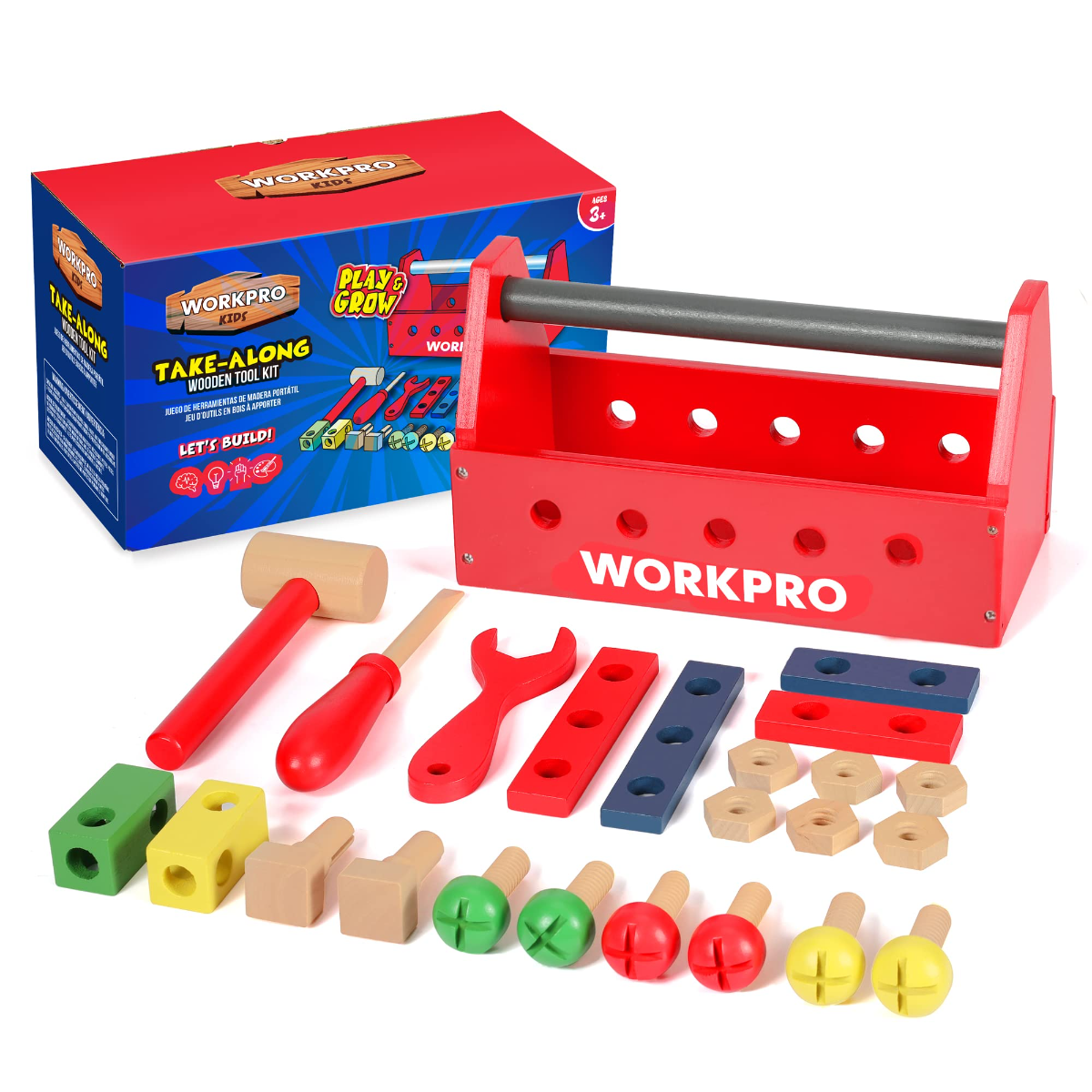 WORKPRO Wooden Building Toy Tools Set， Building Toy Set CreativeandampEduc