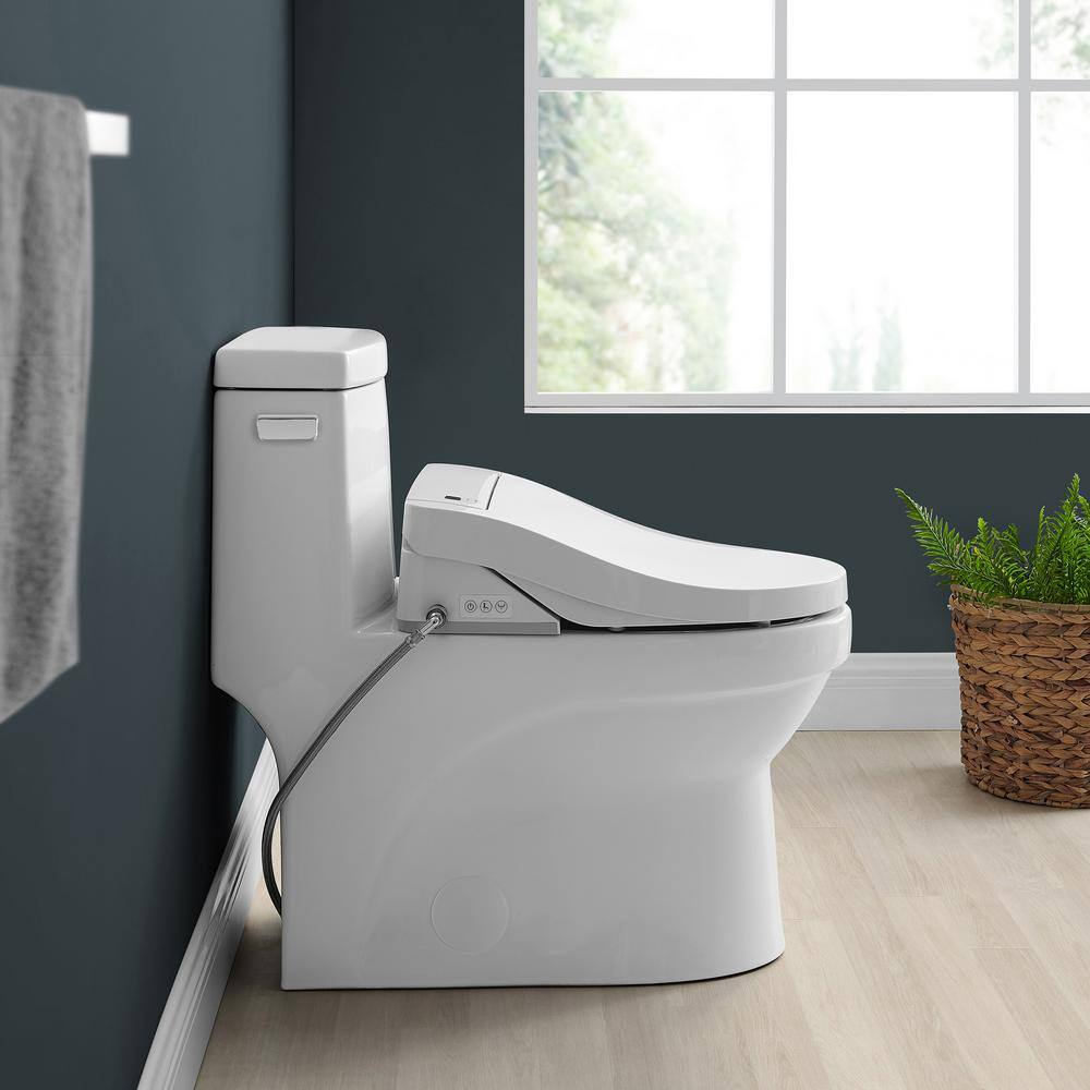 Swiss Madison Virage 1-piece 1.28 GPF Single Flush Elongated Toilet in Glossy White Smart Seat Included SM-ST023