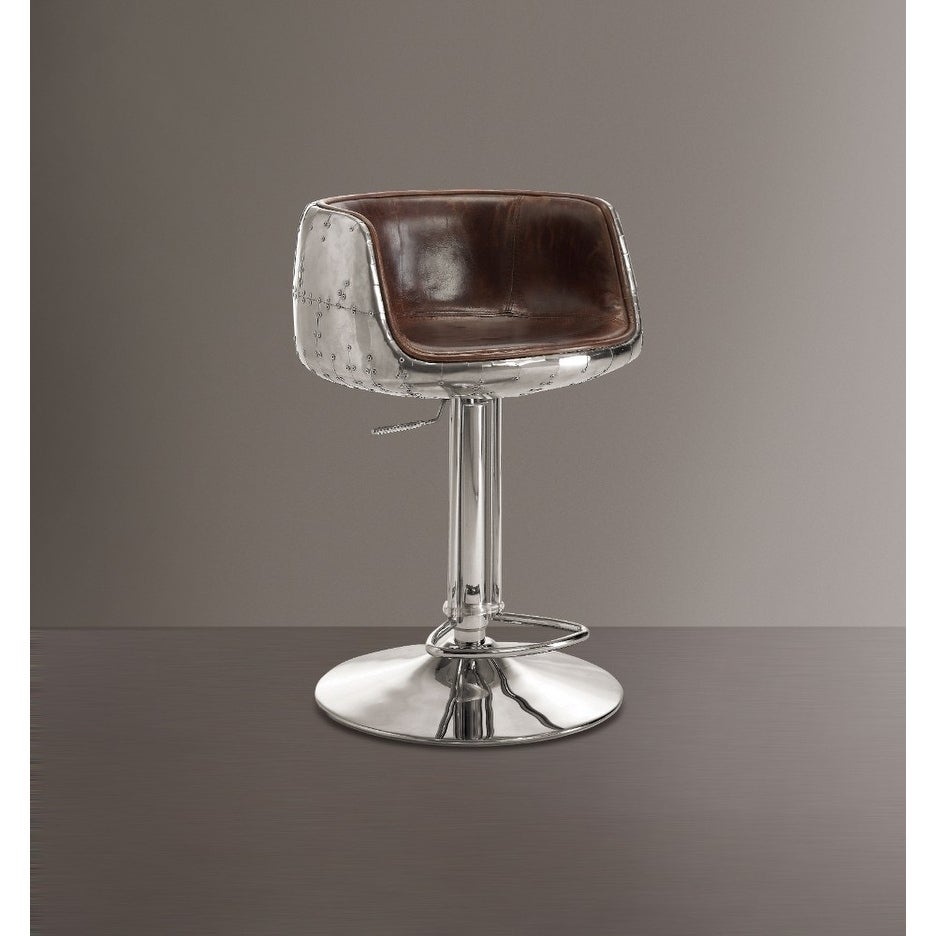 Comfy Adjustable Stool with Swivel， Vintage Brown and Silver