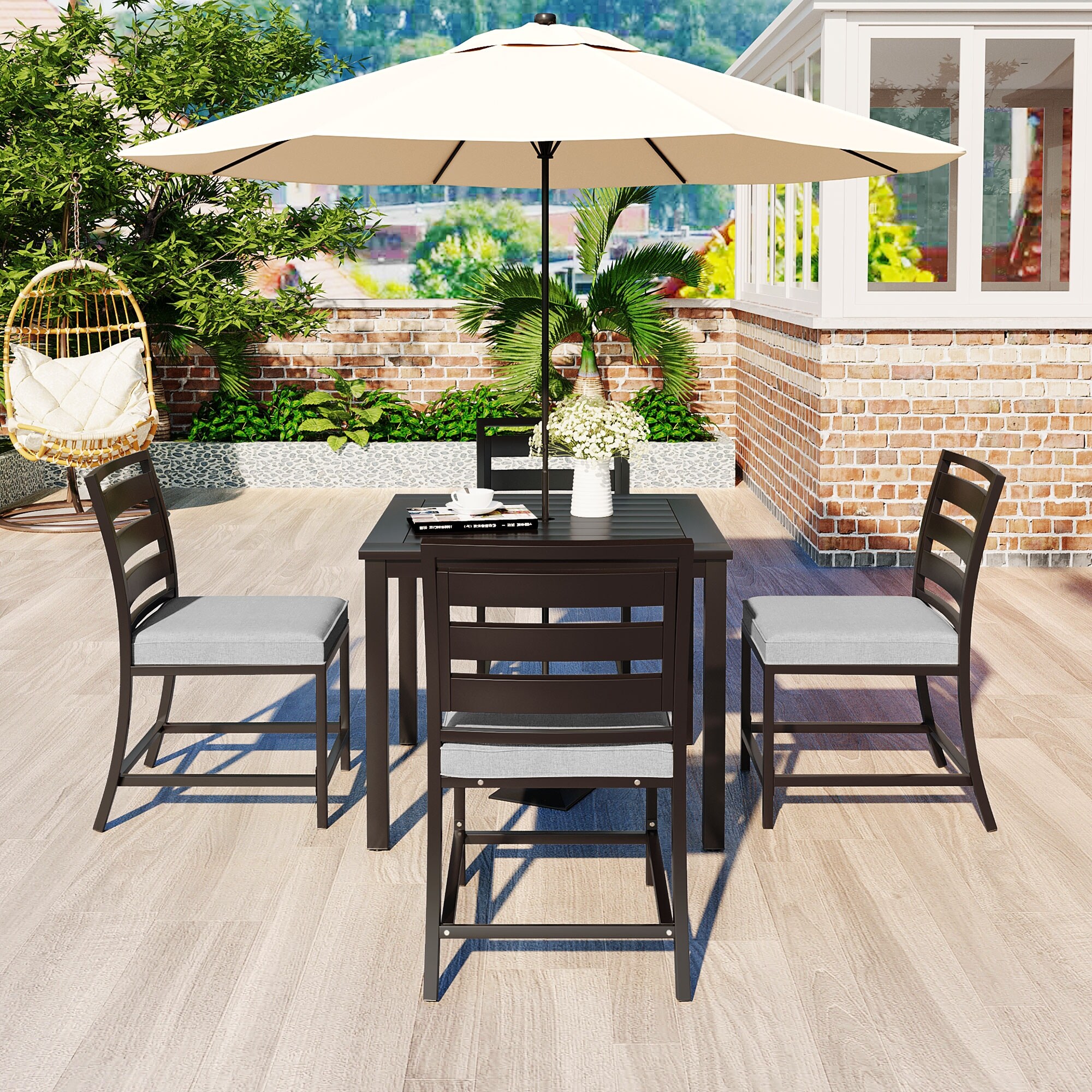 4 Pcs Patio Dining Sets Patio Conversation Sets with Umbrella Hole - Overstock - 37895085