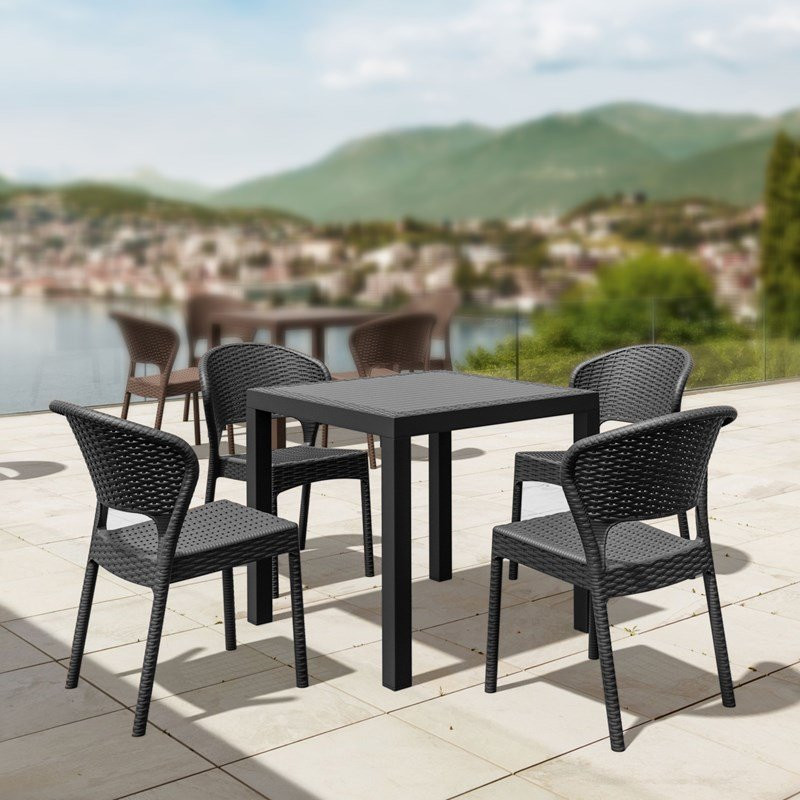 Compamia Daytona 5 Piece Patio Dining Set in Dark Gray   Tropical   Outdoor Dining Chairs   by Homesquare  Houzz