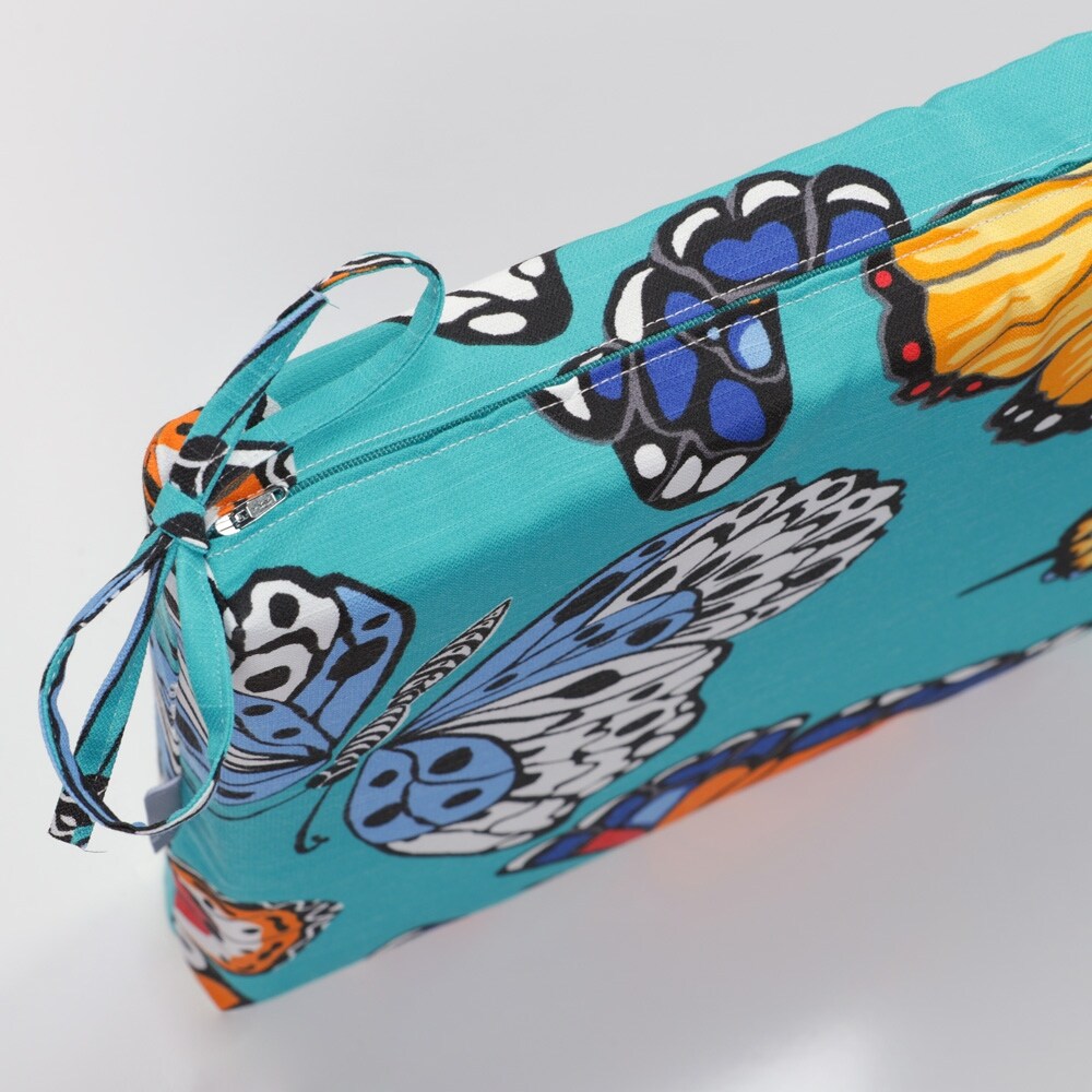 Butterfly Garden Turquoise Bench Cushion   45 X 18 X 2.5