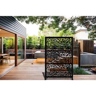 Ejoy Laser Cut Metal Privacy Garden Fence WideLine Black 24 in. x 48 in.-Piece (3-Piece Combo) MetalPanel_WideLine_Black_3pc