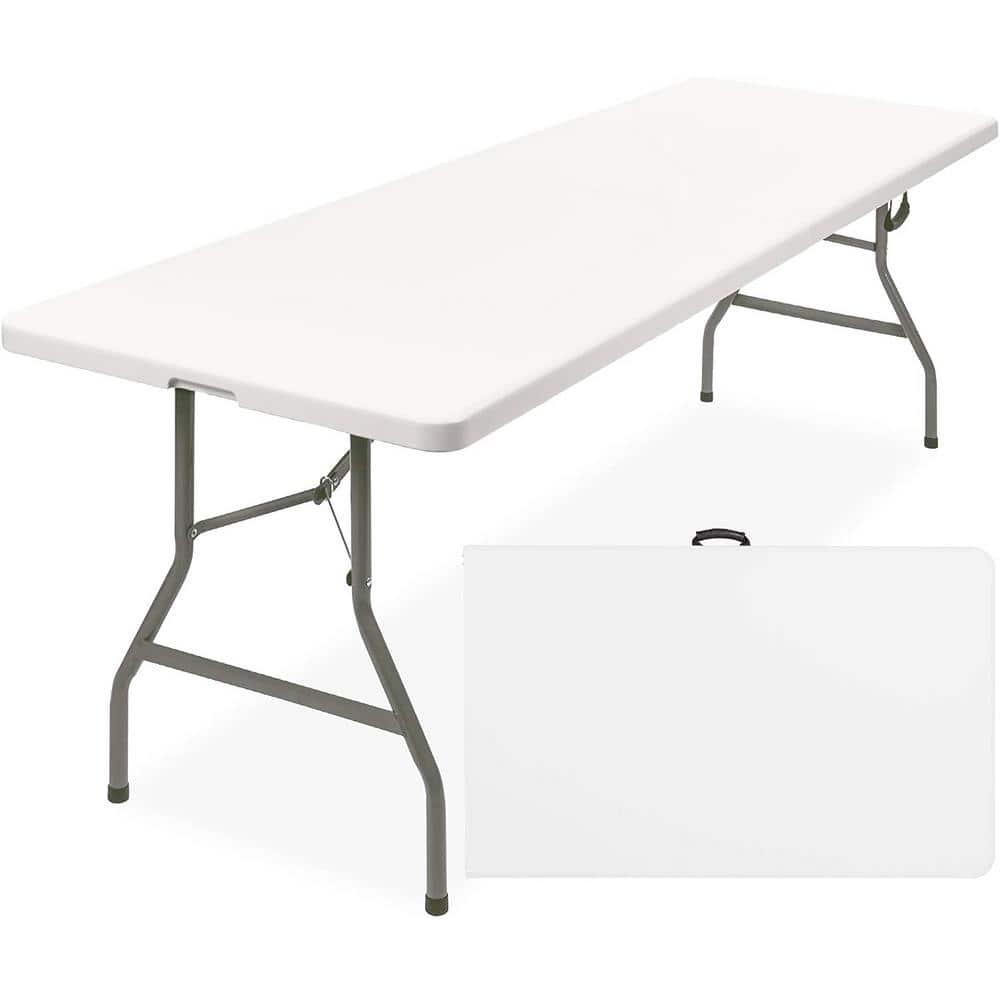 SUGIFT 8 ft White Adjustable Height FoldinHalf Steel Outdoor Picnic Folding Table