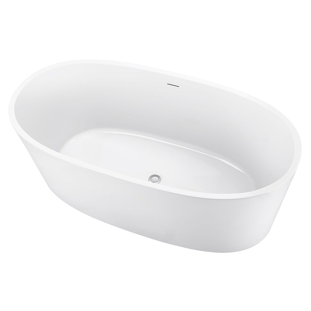 63 Inch Acrylic Freestanding Soaking Bathtub in White with Overflow and Drain