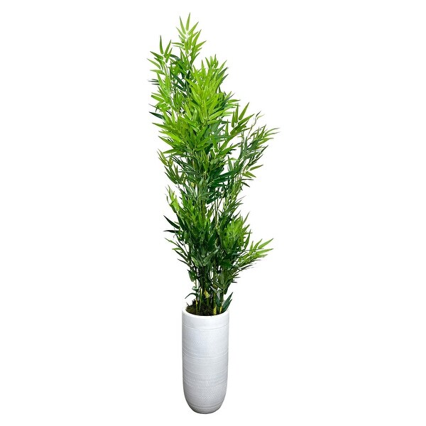 6.5' Artificial Bamboo Plant with White Designer Fiberglass Planter