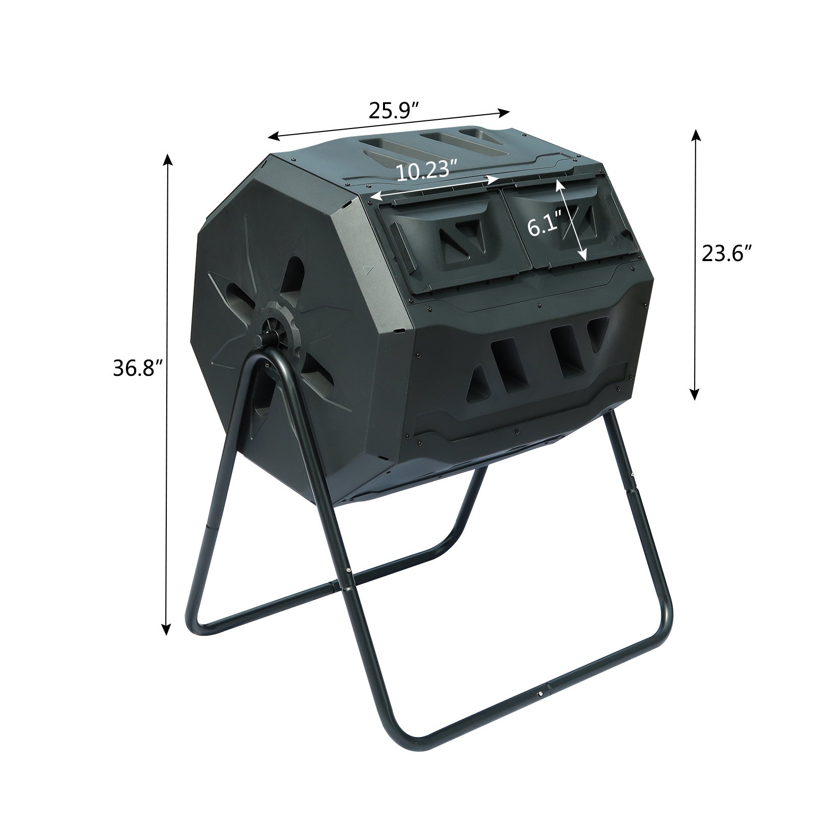 Garden Composting Tumbler, 42 Gallon Capacity with 2 Chambers Dual Rotating, Outdoor Yard Compost Bin,w/Sliding Door & Solid Steel  YJ