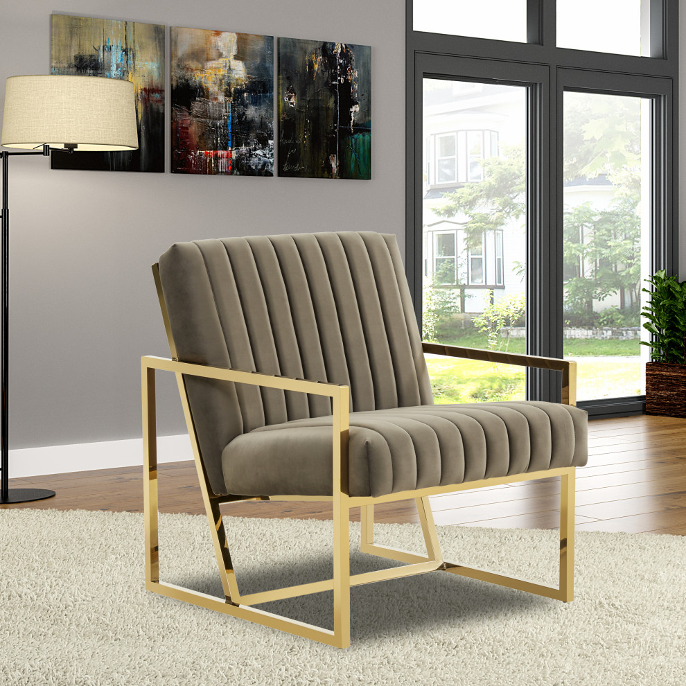 LeisureMod Montgomery Velvet Accent Chair With Gold Frame   Contemporary   Armchairs And Accent Chairs   by clickhere2shop  Houzz