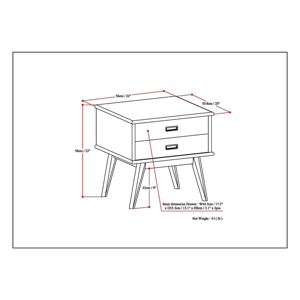 WYNDENHALL Tierney SOLID HARDWOOD 22 inch Wide Rectangle Mid Century Modern End Side Table   22 W x 20 D x 22 H