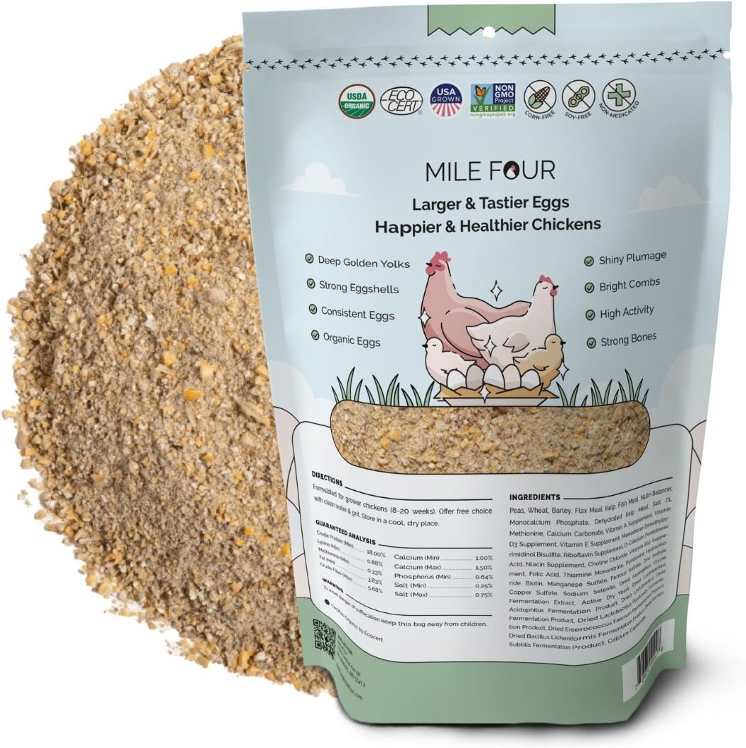 Mile Four 18% Organic Mash Grower Chicken and Duck Feed