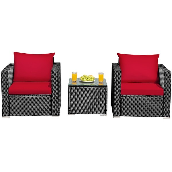 Costway 3PCS Patio Rattan Wicker Furniture Set Sofa Table W/Cushion