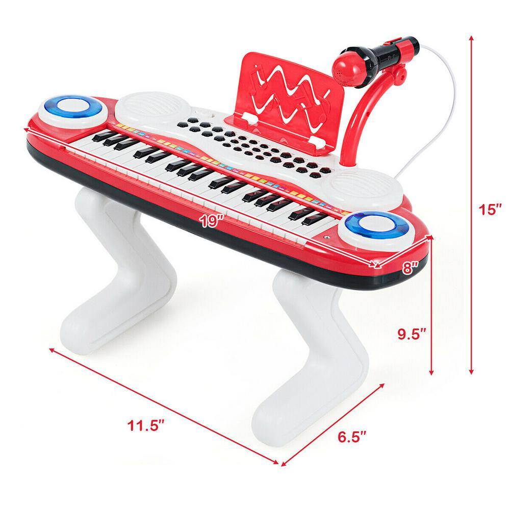 Gymax Z-Shaped Kids Toy Keyboard 37-Key Electronic Piano Red GYM03938