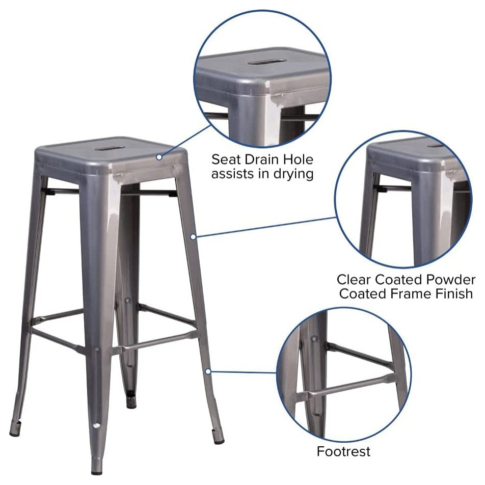 Set of 4 Backless Bar Stool  Coated Metal Construction With Square Seat   Industrial   Outdoor Bar Stools And Counter Stools   by Decorn  Houzz